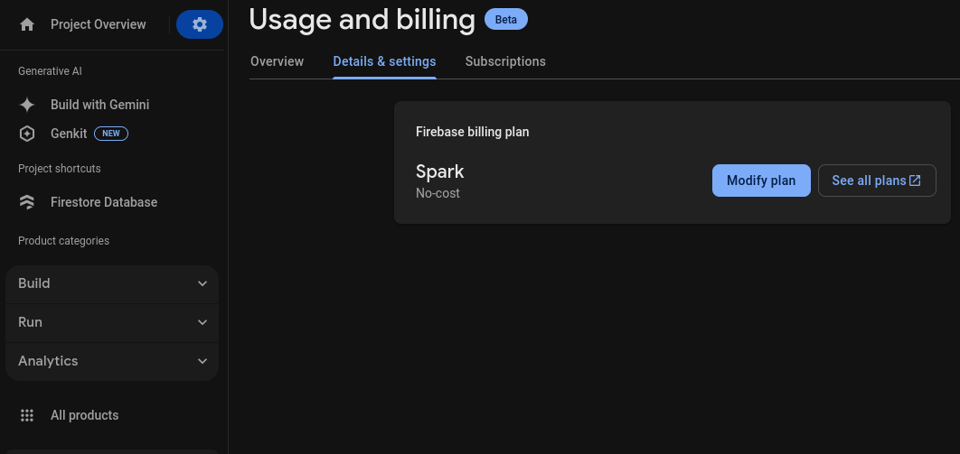 Firestore Usage and Billing details