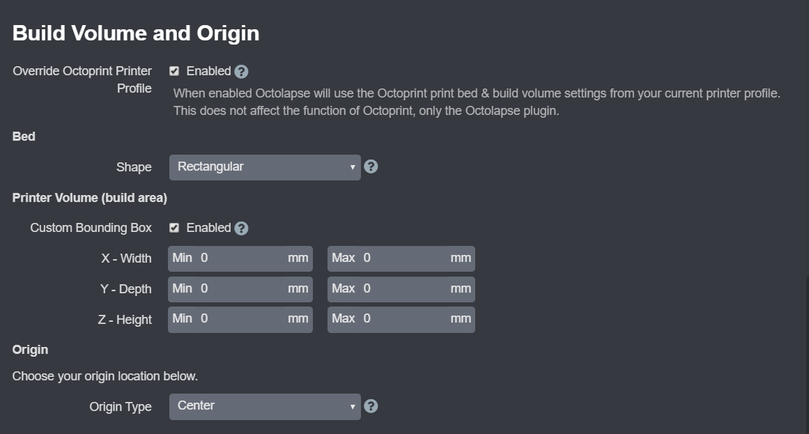 Printer Profile Build Volume and Origin