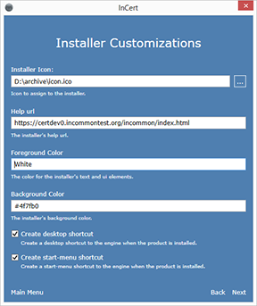 InCert Installer Details Dialog