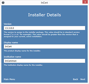 InCert Installer Details Dialog