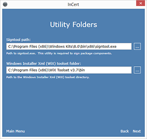 InCert Utility Folders Dialog