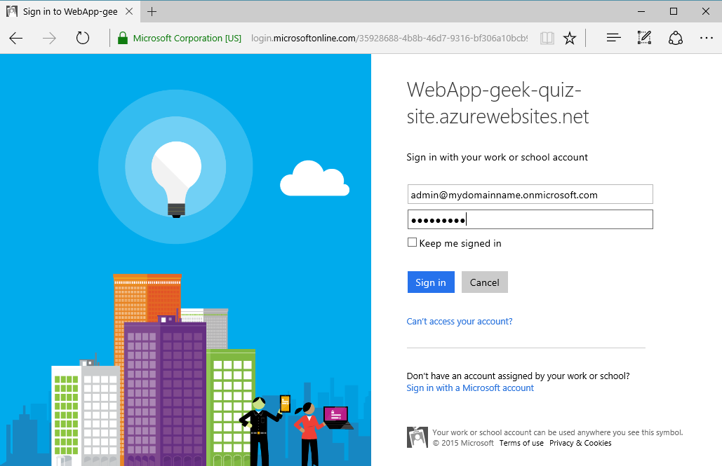 Signing in with an organization admin account Signing in with an organization admin account