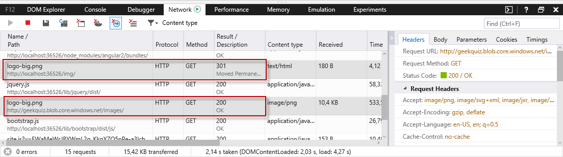 Showing the redirect in Dev Tools Showing the redirect in Dev Tools
