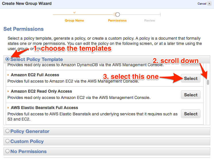 select amazon ec2 full access