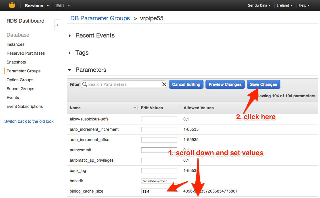 set and save parameters