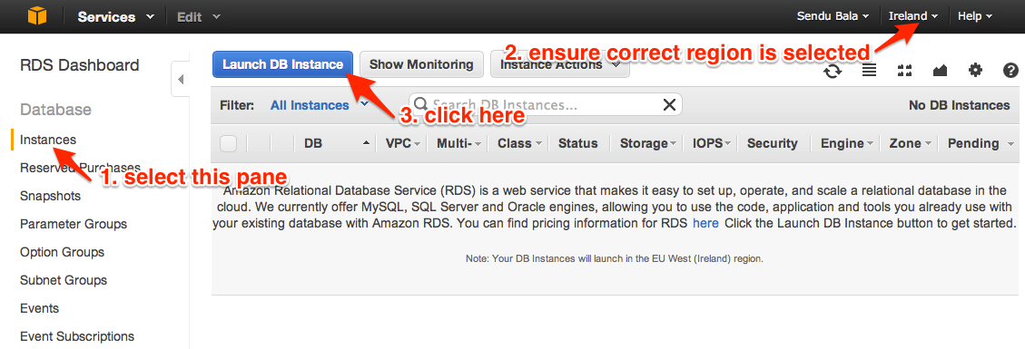 click the Launch DB Instance button