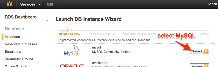 click the Launch DB Instance button