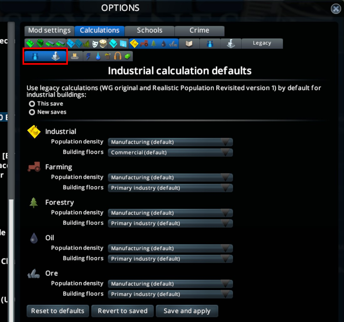 Default industrial calculation pack selection options panel screenshot