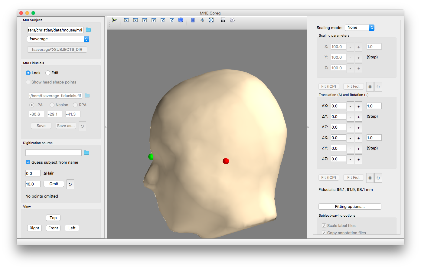 Coregistration GUI with fsaverage