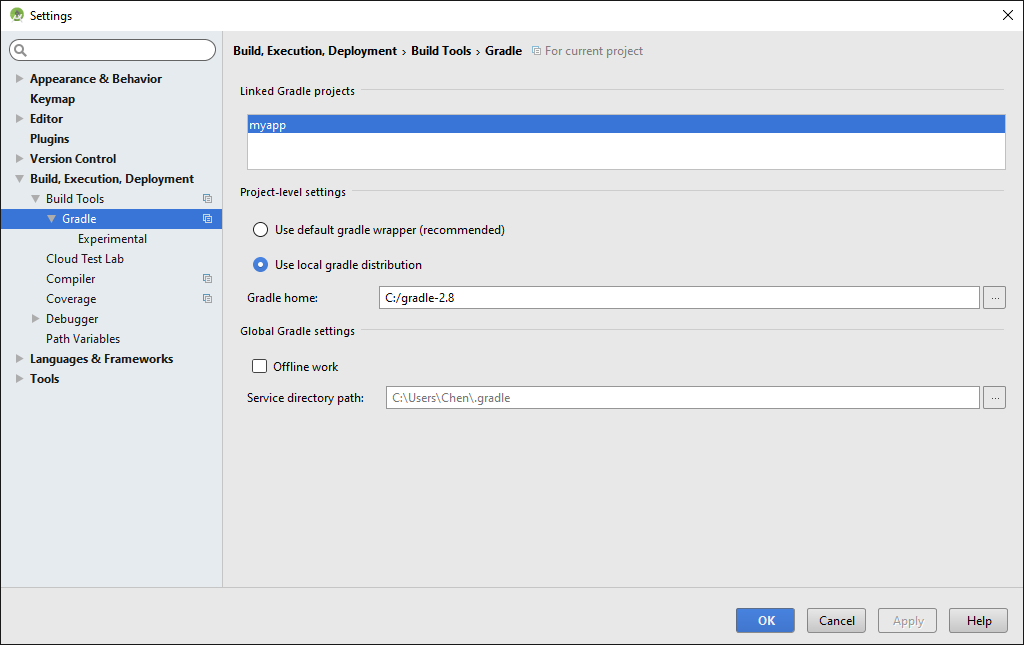 Gradle settings UI in Android Studio