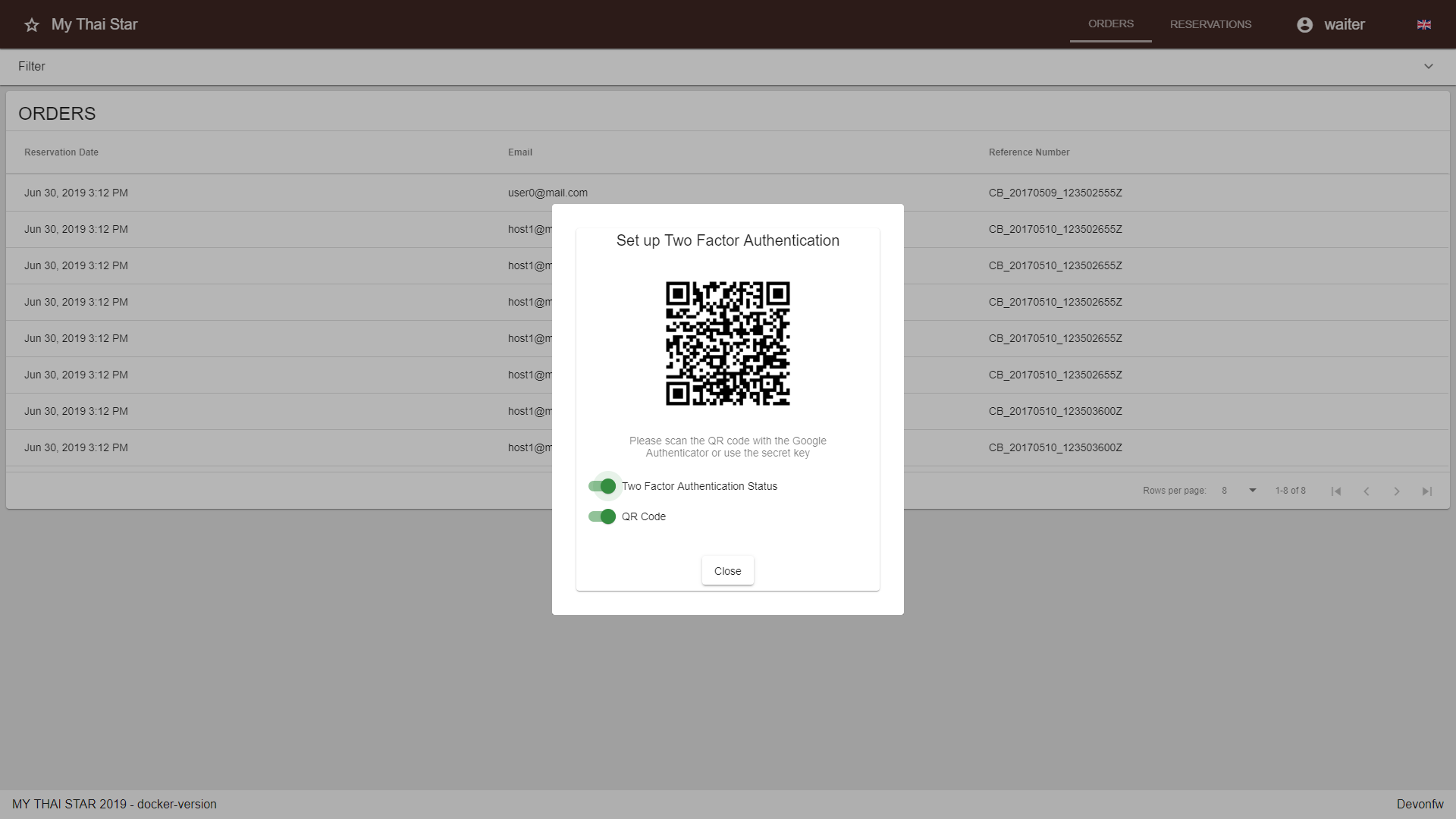 2FA qr code menu