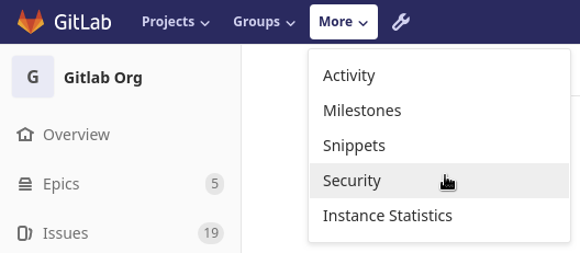 Instance Security Dashboard navigation link