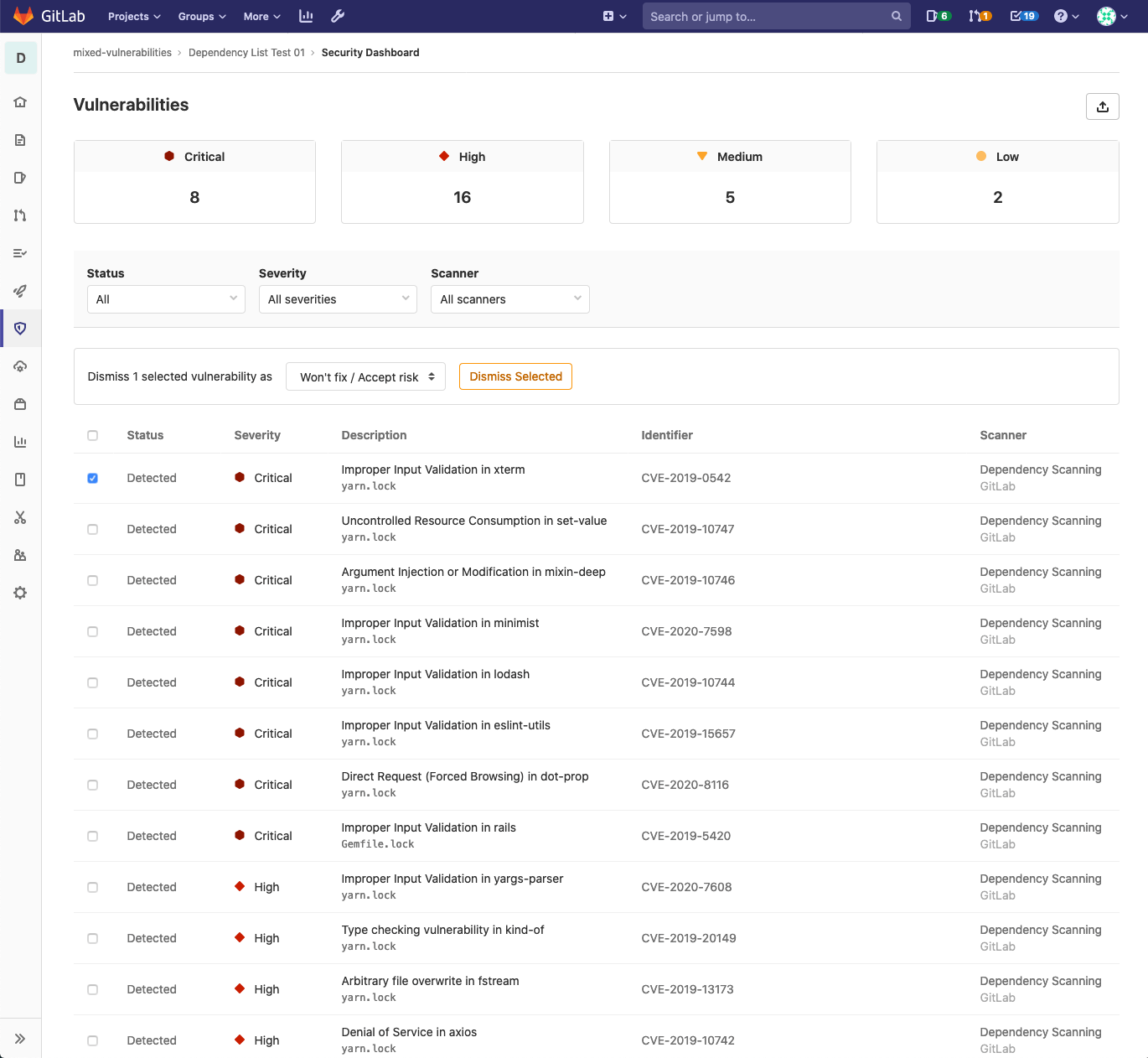 Project Security Dashboard