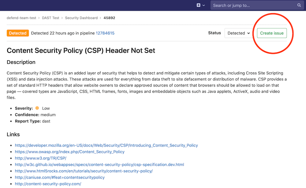 Create an issue for the vulnerability