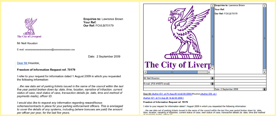 Comparison of OpenOffice (left) and wvHtml conversions