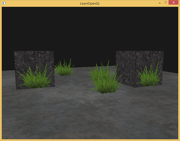 Image of grass leaves rendered with fragment discarding in OpenGL